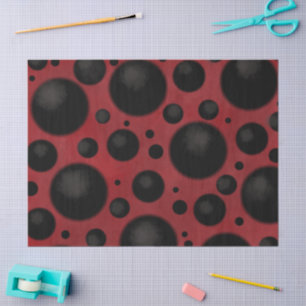 Papier Mousseline Points Rouges Noirs Cercles Motif Funky Découpage