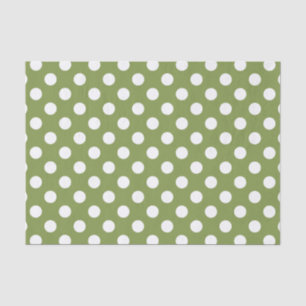 Papier Mousseline Pois blancs sur vert olive