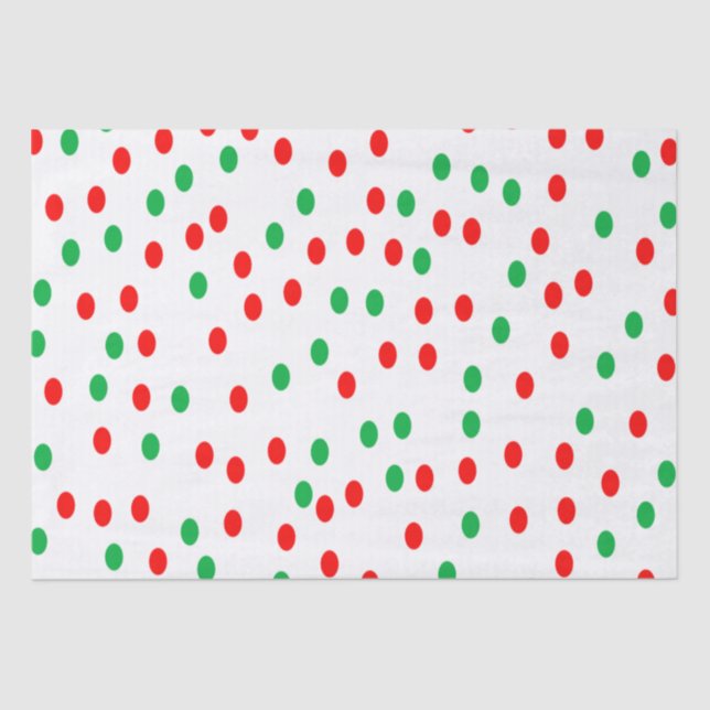 Papier Mousseline Pois de Noël vert et rouge (Recto)