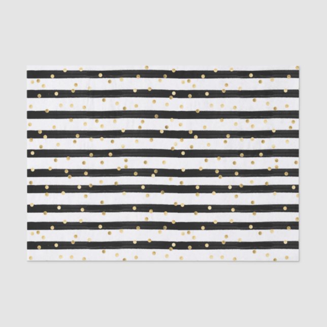 Papier Mousseline Pois d'or Black White Stripes (Recto)