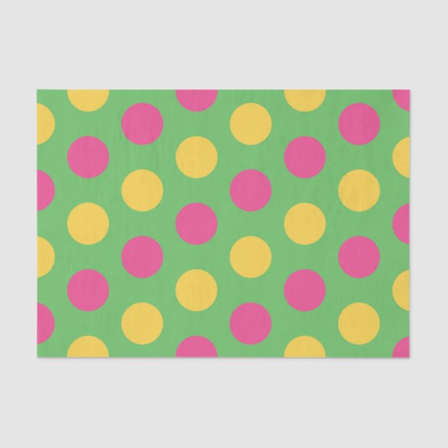 Papier Mousseline Pois en Lime Green Hot rose et jaune (Recto)