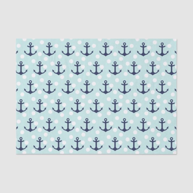 Papier Mousseline Pois et Ancres en bon état nautiques de bleu (Recto)