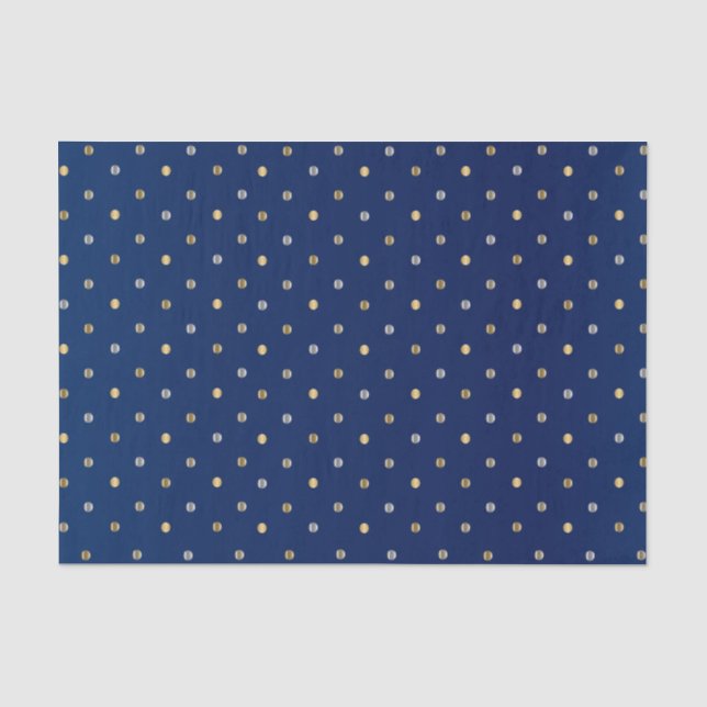 Papier Mousseline Pois Gold et Silver sur Navy Blue  (Recto)