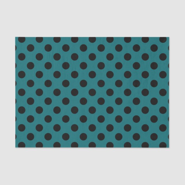 Papier Mousseline Pois noirs en turquoise (Recto)