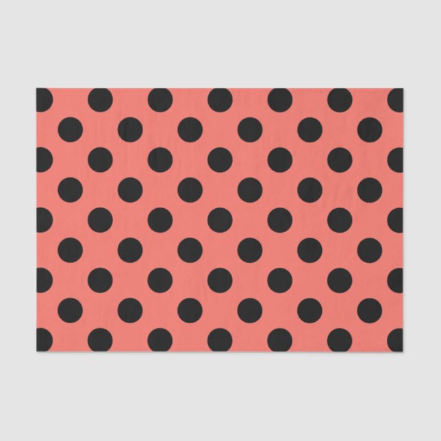 Papier Mousseline Pois noirs sur corail vivant (Recto)