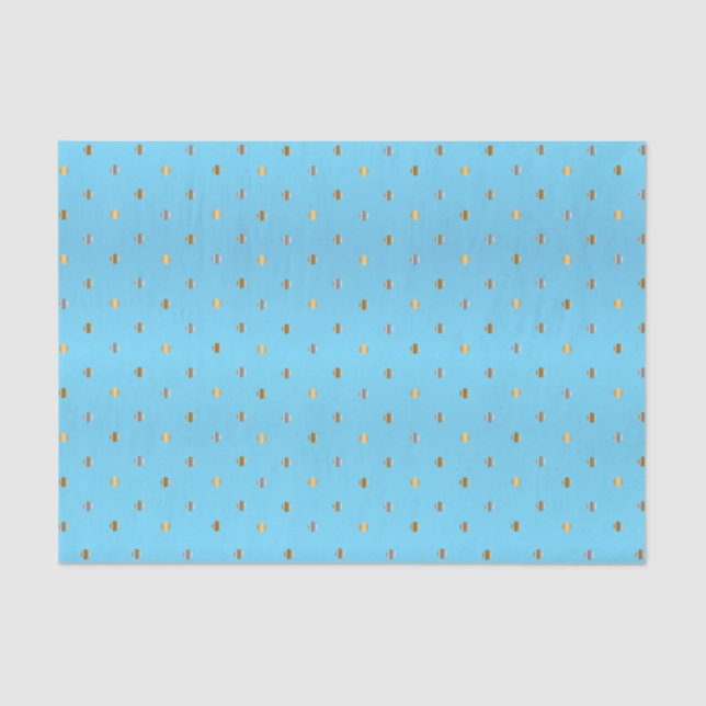 Papier Mousseline Pois or et argent sur Baby Blue (Recto)
