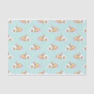 PAPIER MOUSSELINE POIS VERTS ET BLANCS AVEC BÉBÉ DORMIER