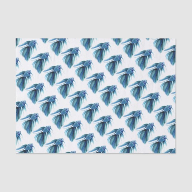 Papier Mousseline Poisson Bêta Bleu (Recto)
