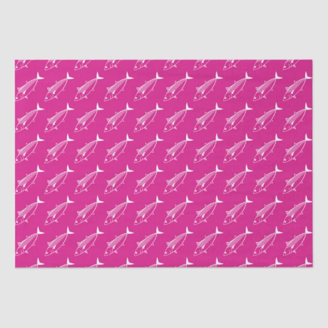 Papier Mousseline Poisson Bonito mignon en blanc sur rose chaud (Recto)