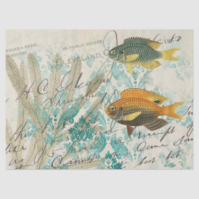 Papier Mousseline Poisson et algues avec écriture découpage (Recto)
