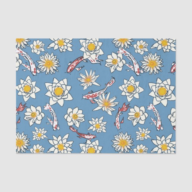 Papier Mousseline Poisson japonais Koi et motif floral (Recto)