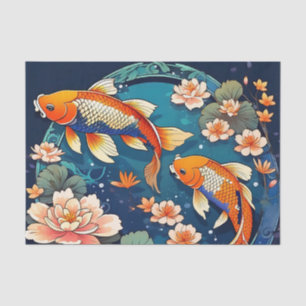 Papier Mousseline Poisson Koi vintage sur Indigo