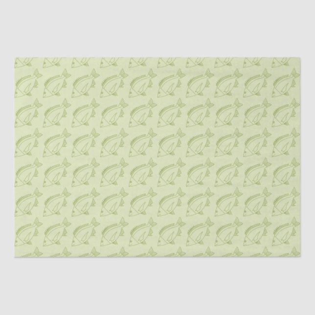 Papier Mousseline Poisson noir en Citrus vert sur Pastel Green (Recto)