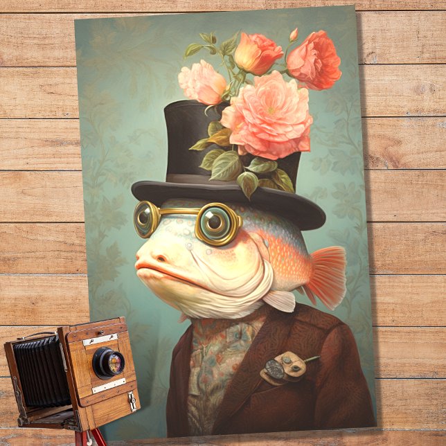 Papier Mousseline Poisson Portrait en costume et Casquette 2 Découpa (Créateur téléchargé)