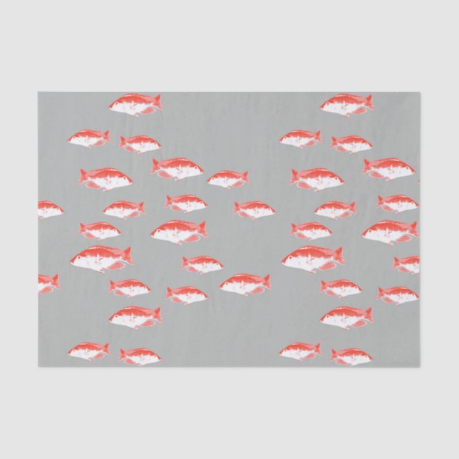 Papier Mousseline Poisson rouge et gris (Recto)