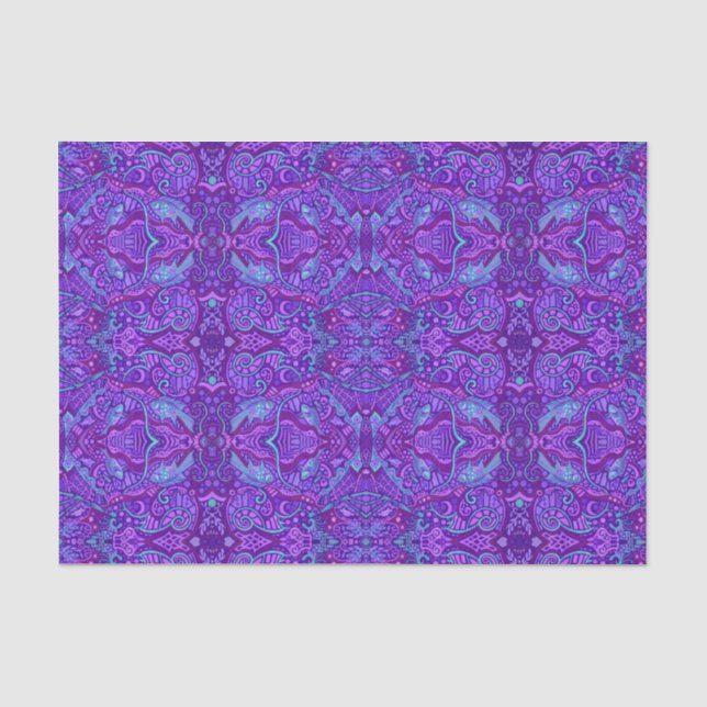 Papier Mousseline Poisson sous l'eau Bohème Arabesque Motif violet (Recto)