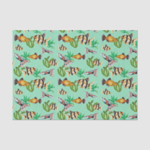 Papier Mousseline Poisson tropical et algues Vie marine Vert