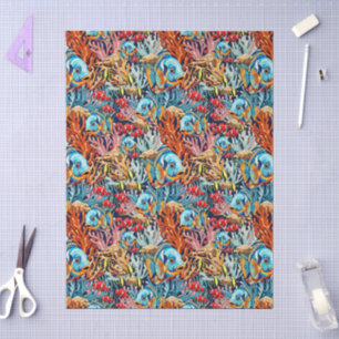 Papier Mousseline Poissons Tropicaux Couleurs Vives Ambiance Été