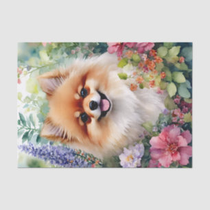 Papier Mousseline Poméranie Florale Aquarelle Canine Art