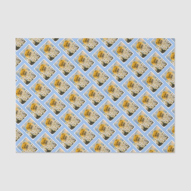 Papier Mousseline Poméranien dans Daisies Peinture - Art Chien origi (Recto)