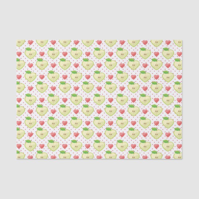 Papier Mousseline Pommes cardiaques avec Pois roses et coeurs (Recto)