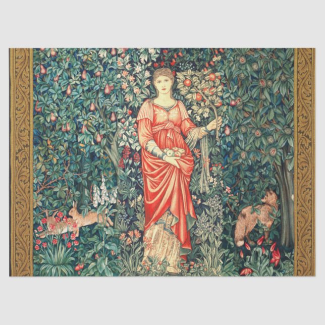 PAPIER MOUSSELINE POMONA TENANT DES FRUITS EN VERDURE, ANIMAUX FORES (Recto)