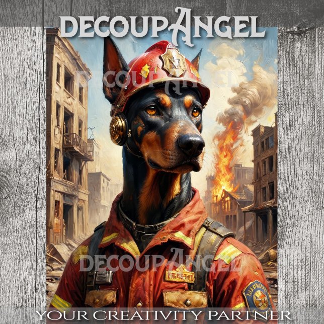 Papier Mousseline Pompier Dobermann Chien - Découpage - (Créateur téléchargé)