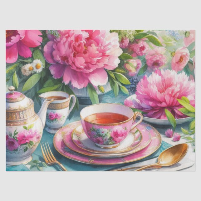 Papier Mousseline Pony rose Floral Teatime Papier Tissu (Recto)