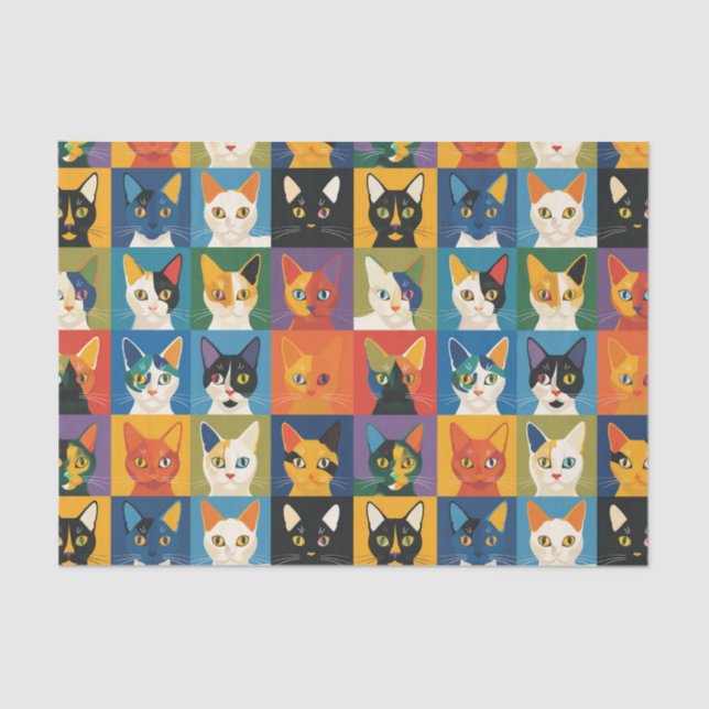 Papier Mousseline Pop Art Chat Collage Découpage (Recto)