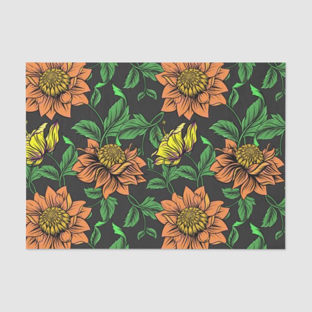 Papier Mousseline Pop Fleurs Lumineuses de l'Arrière - plan noir (Recto)