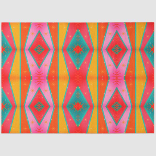 Papier Mousseline Pop Motif diamant rose orange bleu jaune (Recto)