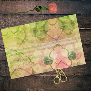 Papier Mousseline Pop vert rose dévêtu Art floral Abstrait