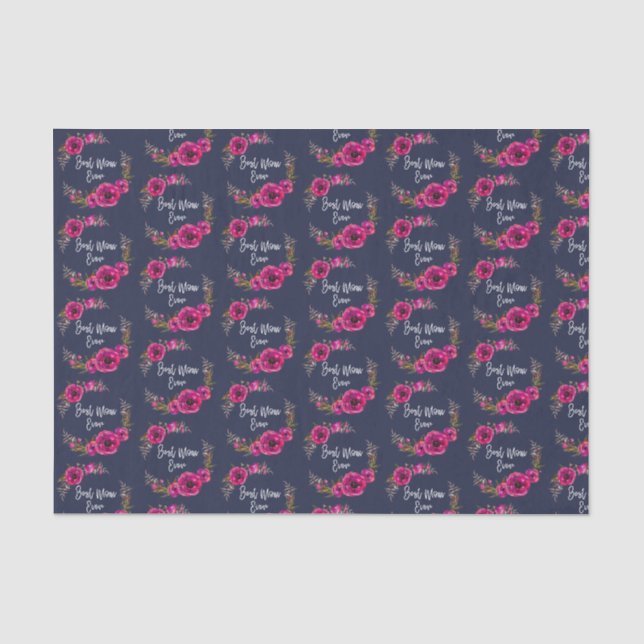 Papier Mousseline Poppies florales rose Fuchsia Wreath Meilleure mam (Recto)