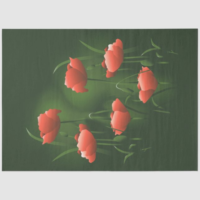 Papier Mousseline Poppies Pavot floral 2 Découpage Papier de tissus (Recto)