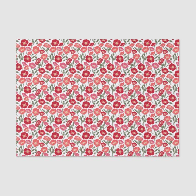 Papier Mousseline Poppies rouges florales (Recto)