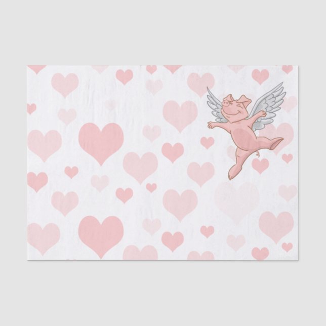 Papier Mousseline Porc de vol et coeurs roses (Recto)