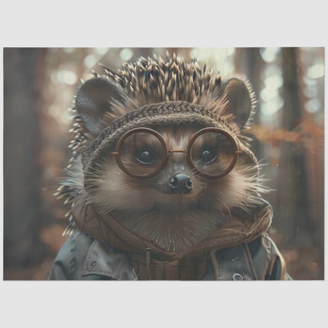 Papier Mousseline Porcupine Whimsical De Découpage Avec Lunettes (Recto)