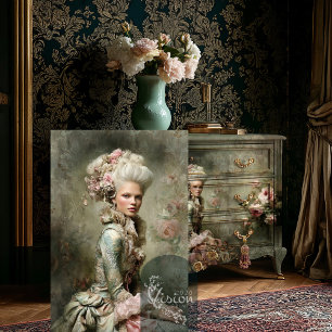 Papier Mousseline Portrait Baroque de Marie Antoinette aux Roses Ros