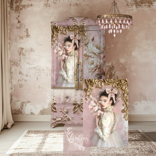 Papier Mousseline Portrait Baroque Romantique Coquette Oiseau Floral
