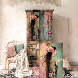 Papier Mousseline Portrait capricieux d'esprit libre, patchwork et f
