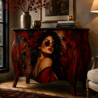 Papier Mousseline Portrait de femme Rouge Noir Glamour
