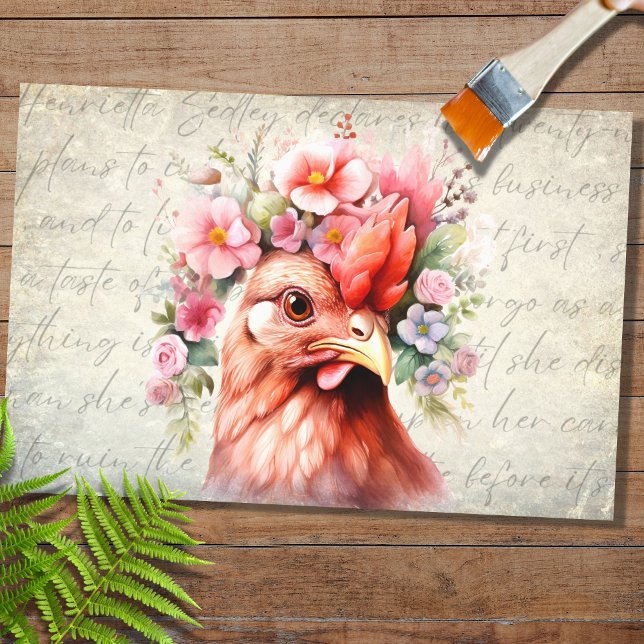 Papier Mousseline Portrait de poulet en fleurs 3 papier découpage (Créateur téléchargé)