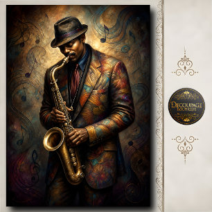 Papier Mousseline Portrait de saxophoniste de jazz découpage