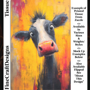 Papier Mousseline Portrait de vache amusant en couleurs vives Découp