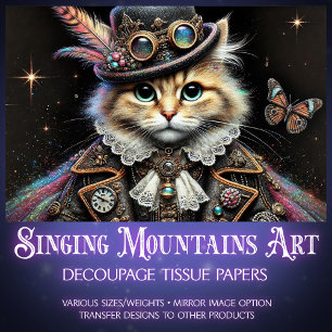 Papier Mousseline Portrait découpage de chat tigré steampunk vintage