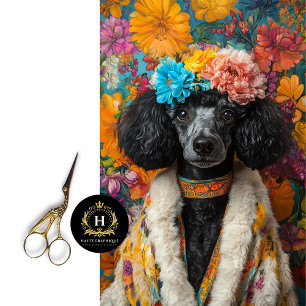 Papier Mousseline Portrait découpé de Poodle français noir coloré 