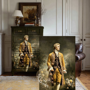 Papier Mousseline Portrait Floral du Gentilhomme Baroque en Manteau 