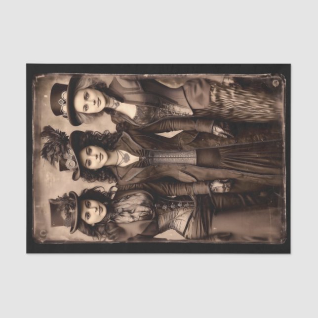 Papier Mousseline Portrait of Three Steampunk Women DX6L Decoupage (Recto)