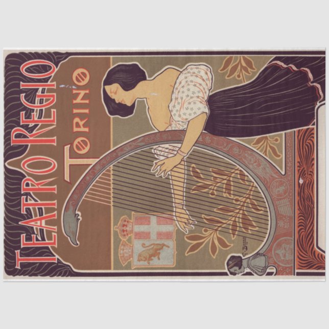 Papier Mousseline Poster Art Nouveau 22 Harpe Lady Découpage (Recto)