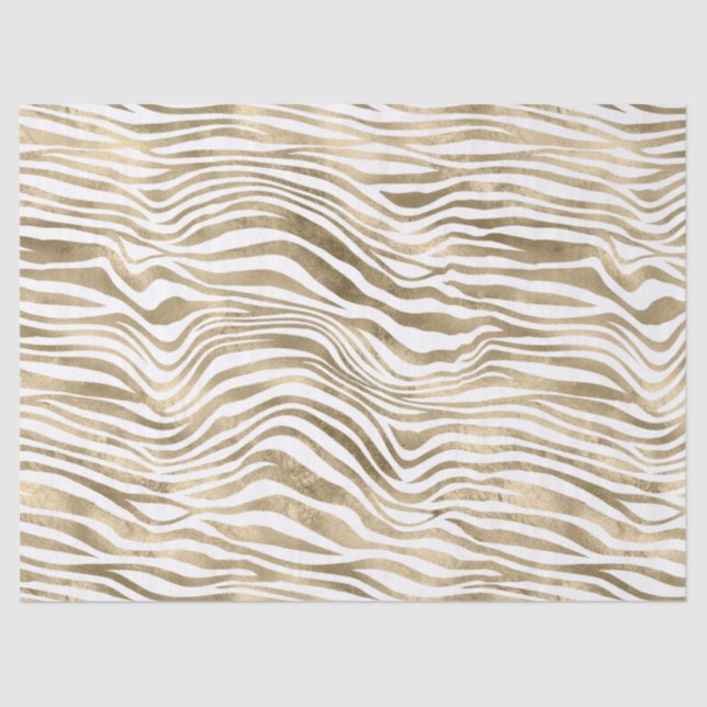Papier Mousseline Poster de animal blanc Glam Gold Zebra   (Recto)
